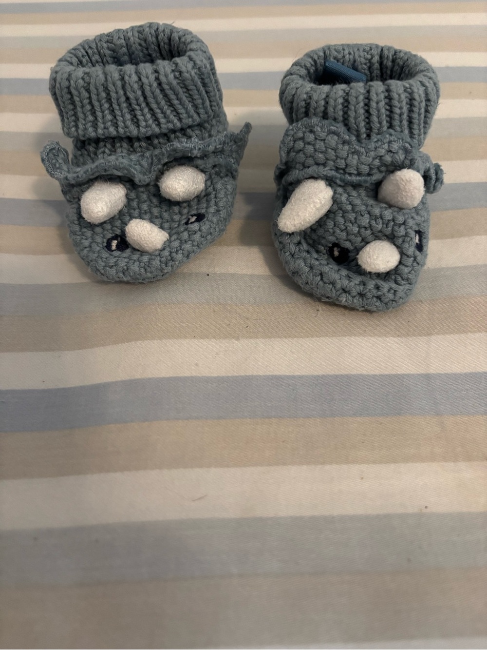 Baby Blue Knit Dino Booties